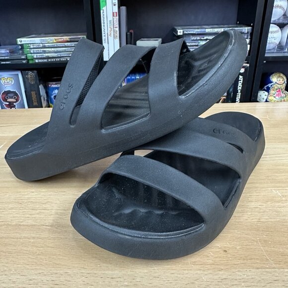 Crocs Getaway Strappy Slip-On Sandals Women's Size 7 Black Slides EUC - Picture 2 of 5